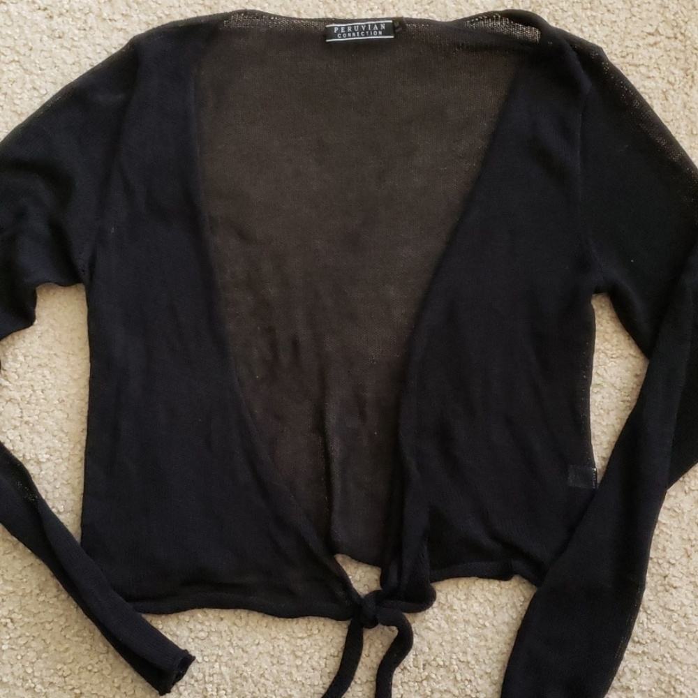 Black Peruvian Connection cardigan shawl tie front